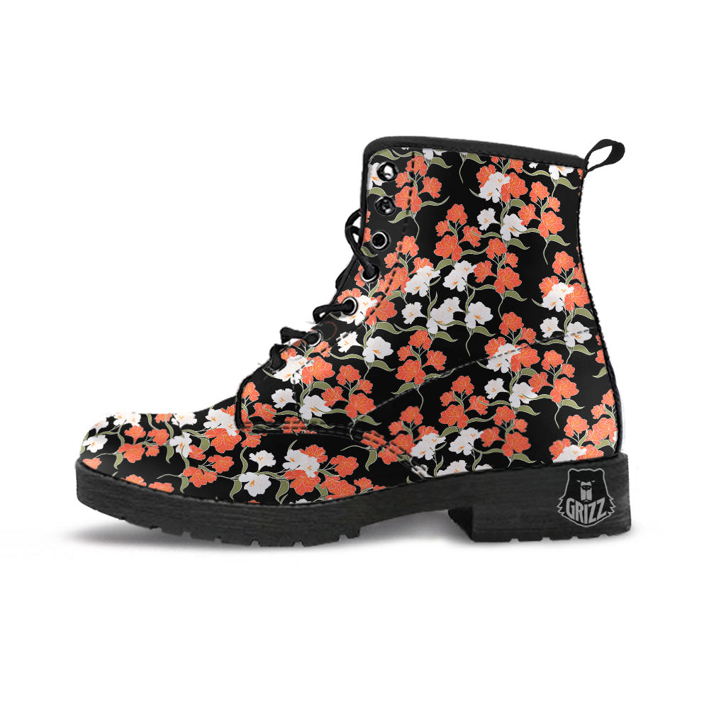 Alstroemeria Red Print Pattern Leather Boots-grizzshop