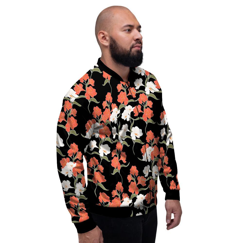 Alstroemeria Red Print Pattern Men's Bomber Jacket-grizzshop