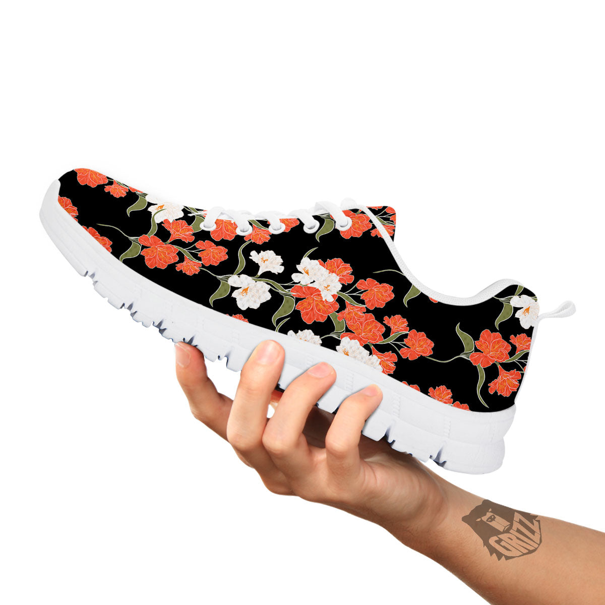 Alstroemeria Red Print Pattern White Sneaker-grizzshop