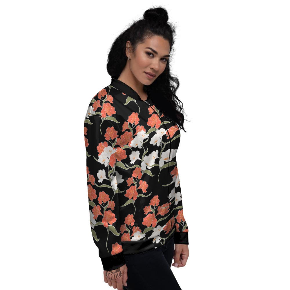 Alstroemeria Red Print Pattern Women's Bomber Jacket-grizzshop