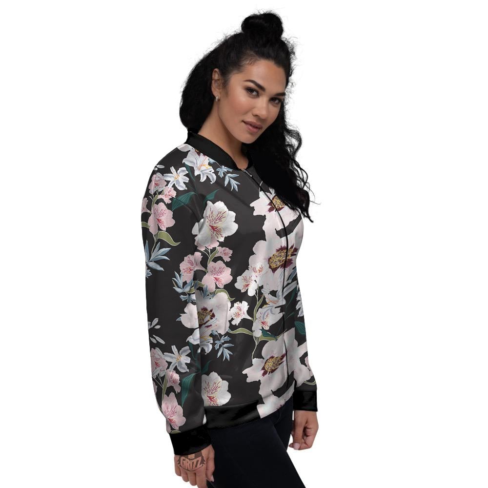 Alstroemeria Tropical Print Pattern Women's Bomber Jacket-grizzshop