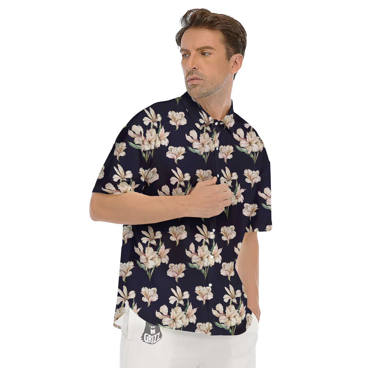 Alstroemeria Watercolor Print Pattern Men's Short Sleeve Shirts-grizzshop