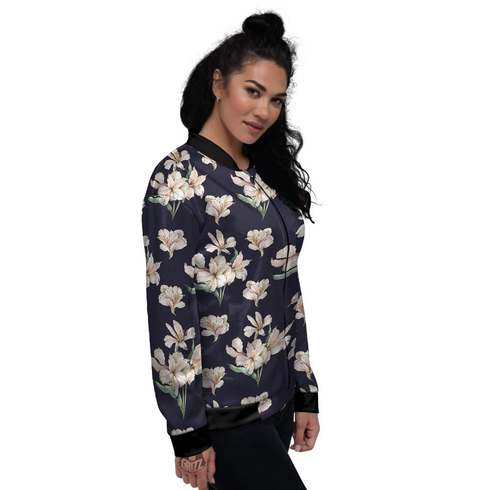 Alstroemeria Watercolor Print Pattern Women's Bomber Jacket-grizzshop