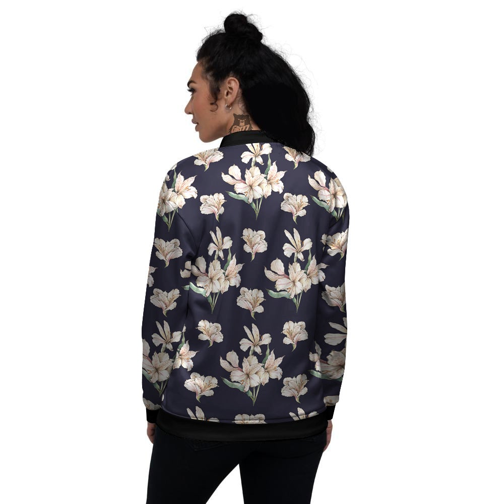 Alstroemeria Watercolor Print Pattern Women's Bomber Jacket-grizzshop