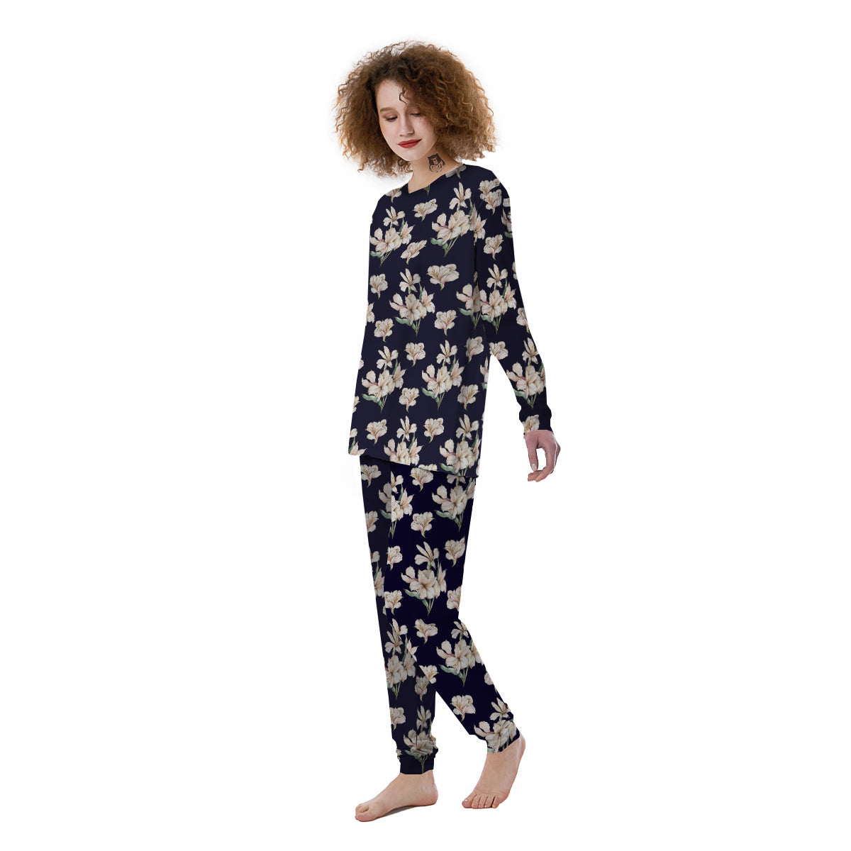 Alstroemeria Watercolor Print Pattern Women's Pajamas-grizzshop