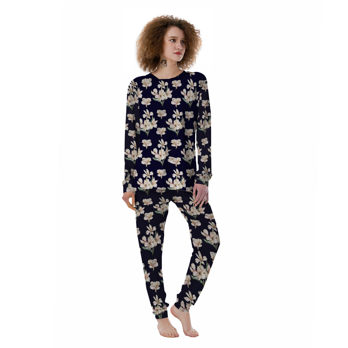 Alstroemeria Watercolor Print Pattern Women's Pajamas-grizzshop
