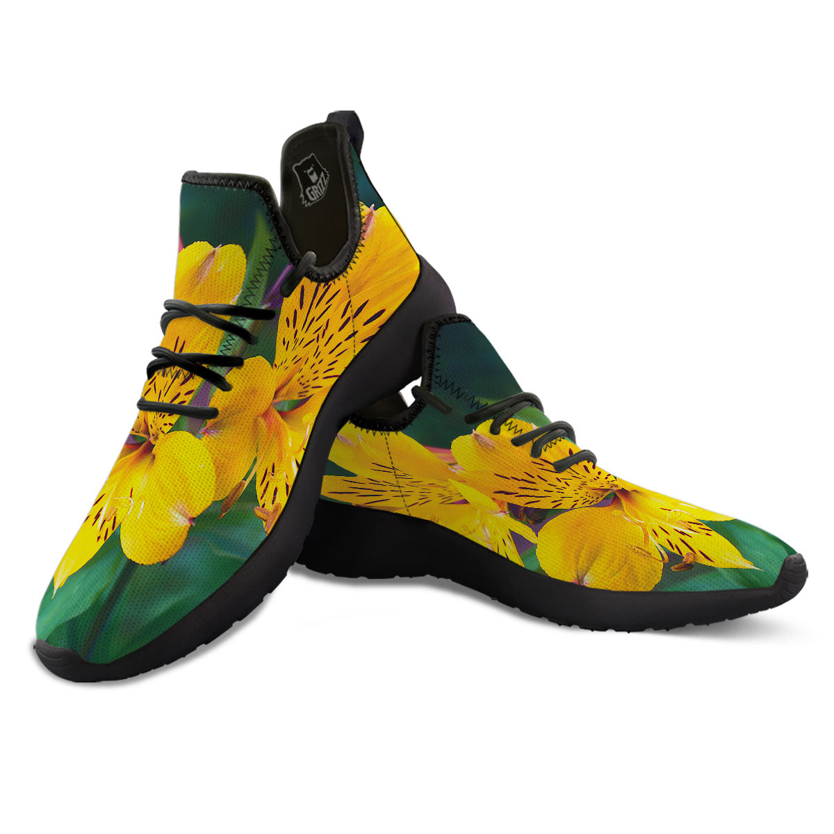 Alstroemeria Yellow Print Black Athletic Shoes-grizzshop