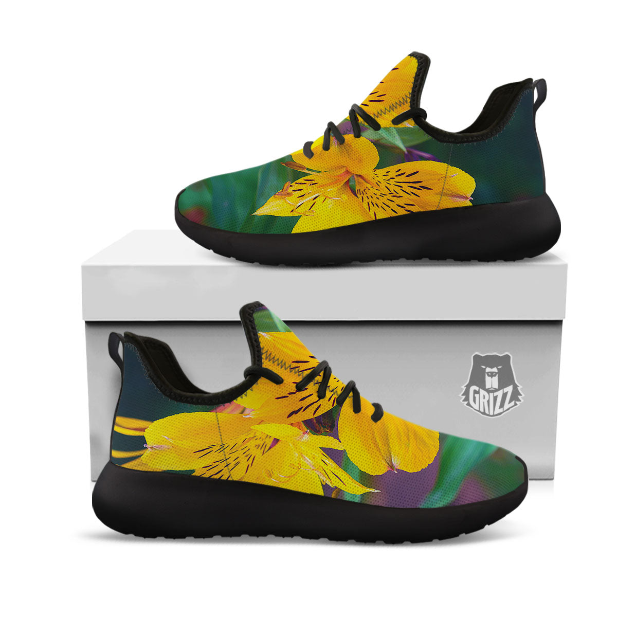 Alstroemeria Yellow Print Black Athletic Shoes-grizzshop