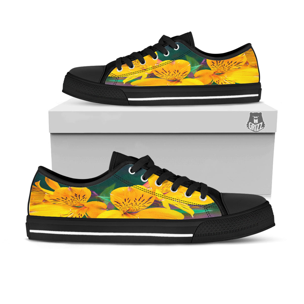 Alstroemeria Yellow Print Black Low Top Shoes-grizzshop