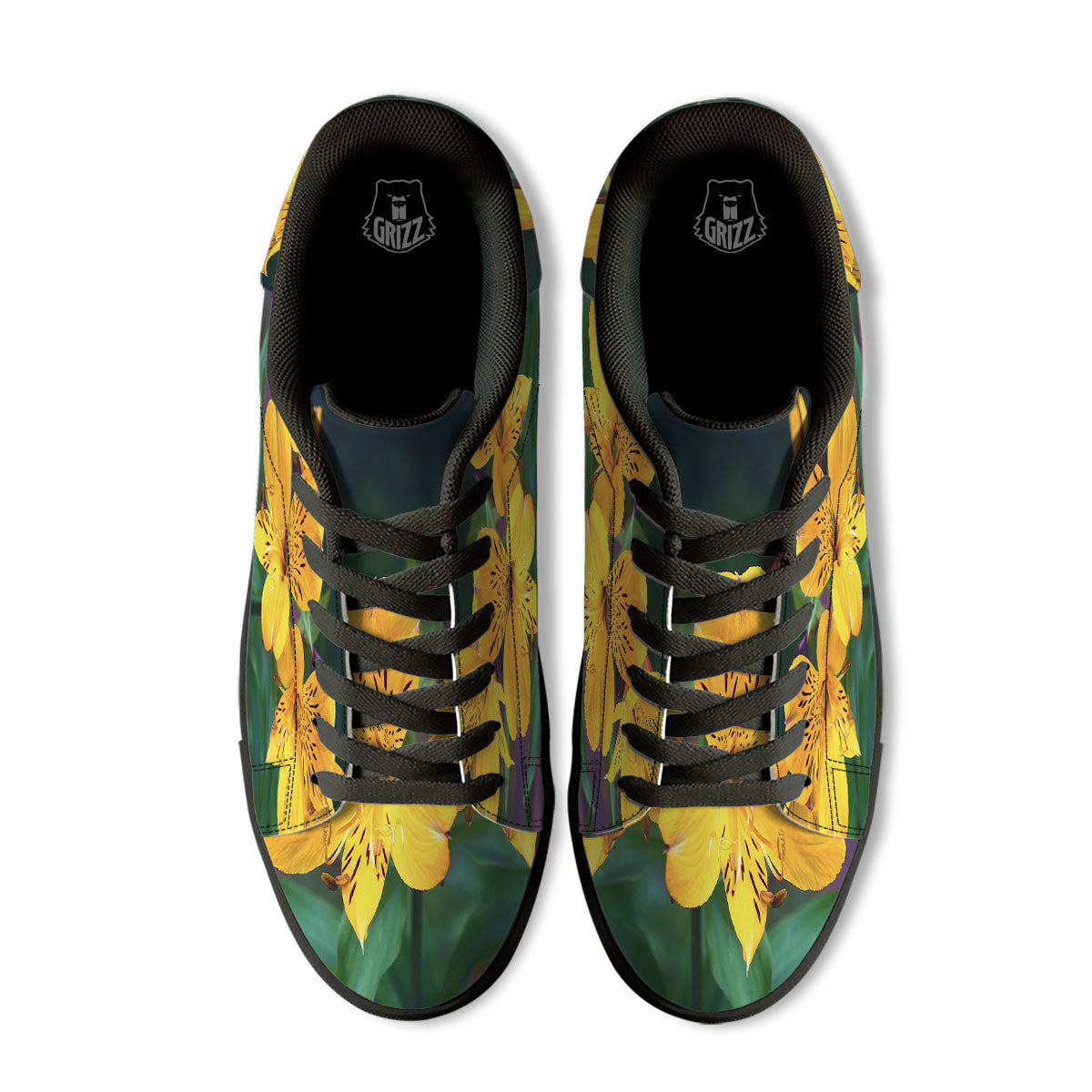 Alstroemeria Yellow Print Black Low Top Sneakers-grizzshop