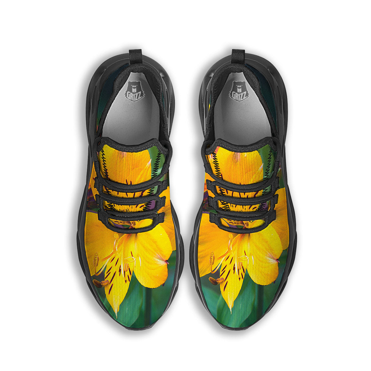Alstroemeria Yellow Print Black Running Shoes-grizzshop