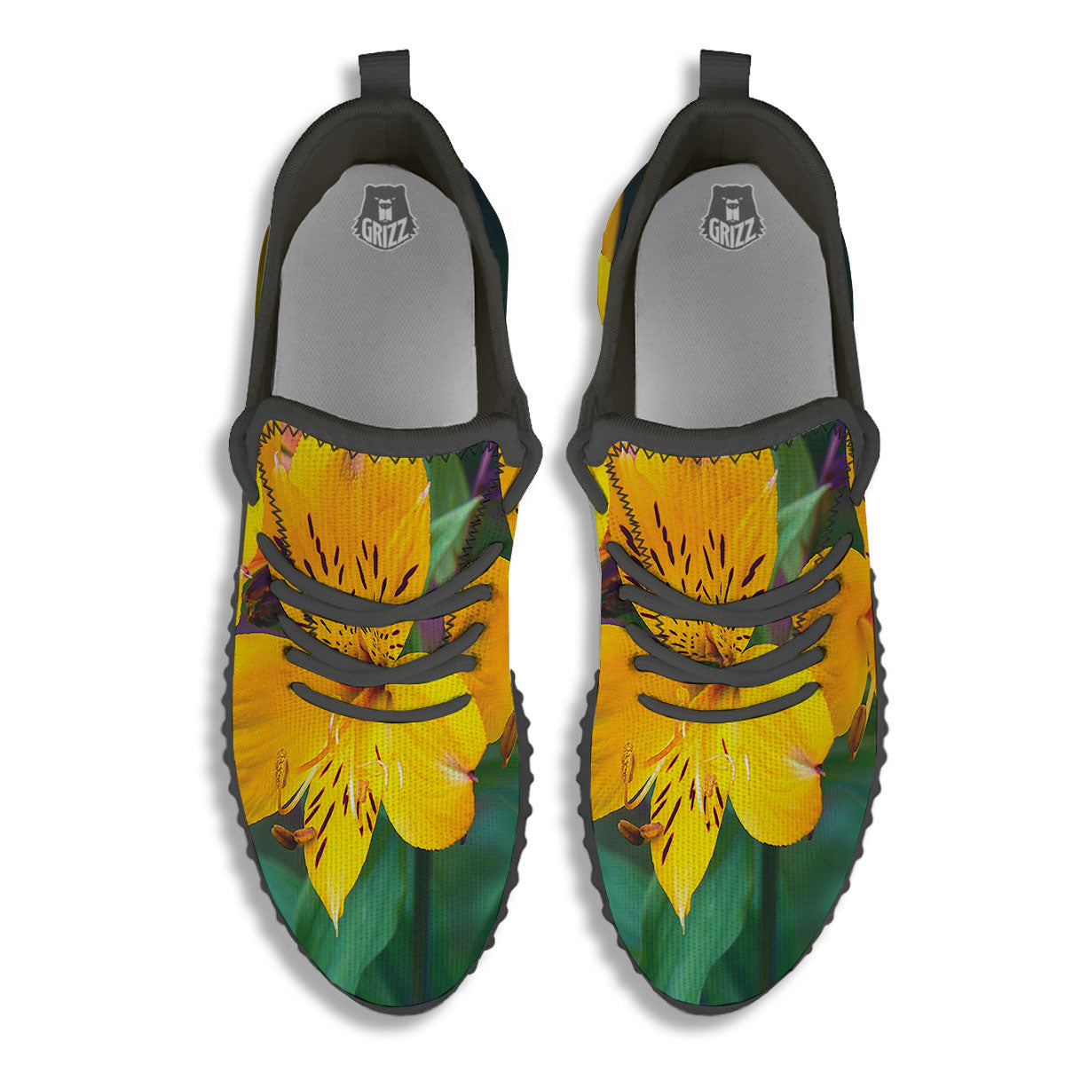 Alstroemeria Yellow Print Black Walking Shoes-grizzshop