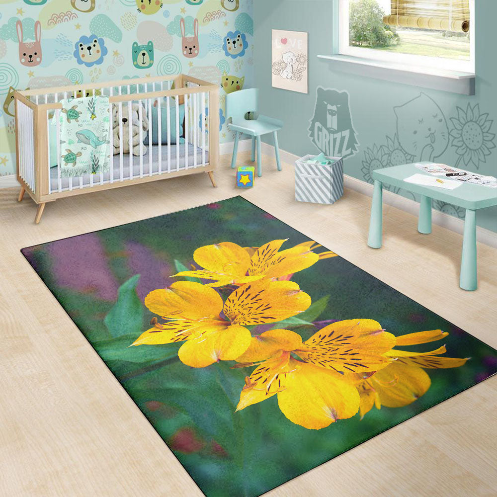 Alstroemeria Yellow Print Floor Mat-grizzshop
