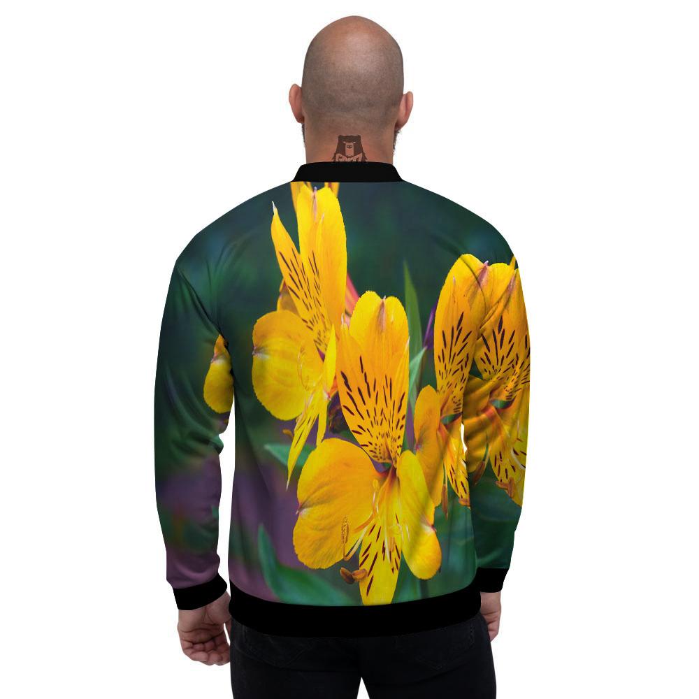 Alstroemeria Yellow Print Men's Bomber Jacket-grizzshop