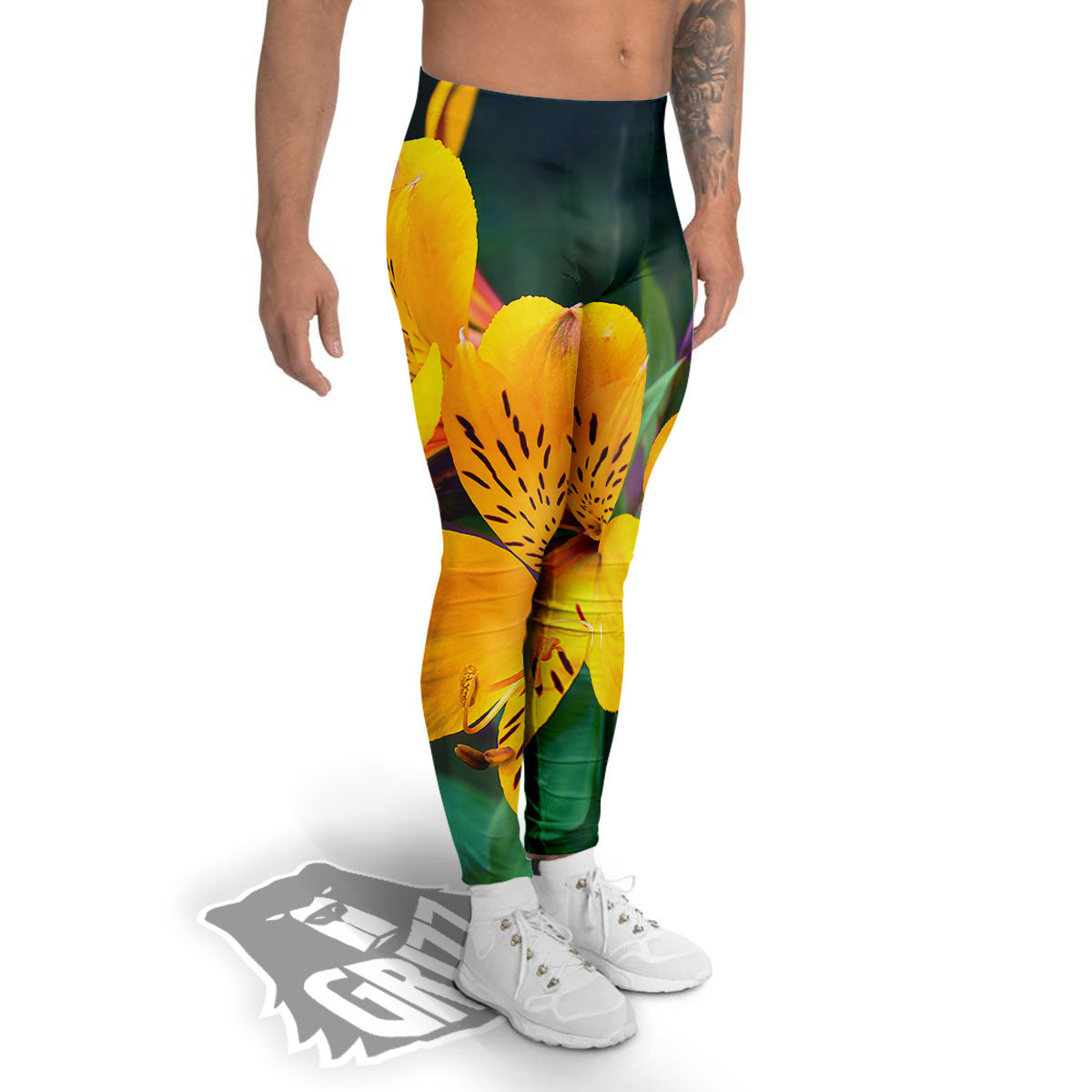 Alstroemeria Yellow Print Men's Leggings-grizzshop