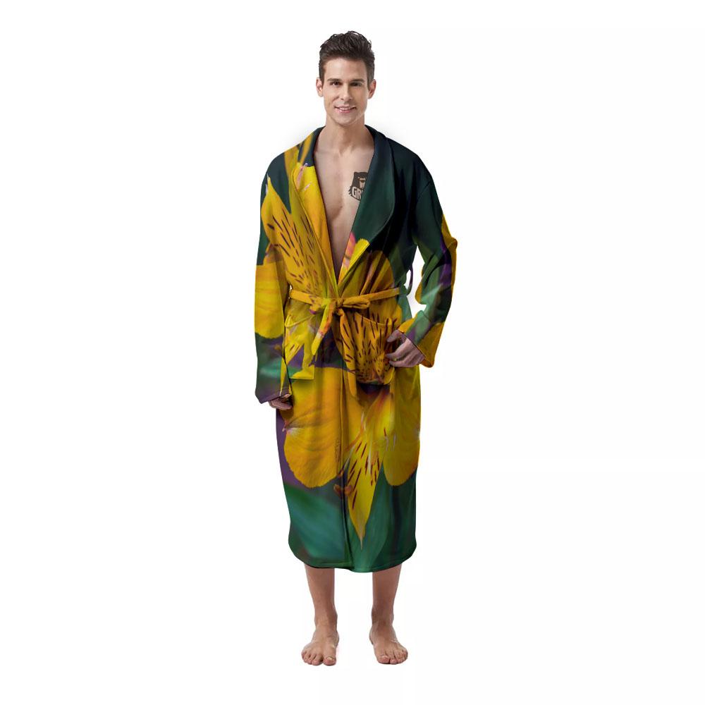 Alstroemeria Yellow Print Men's Robe-grizzshop