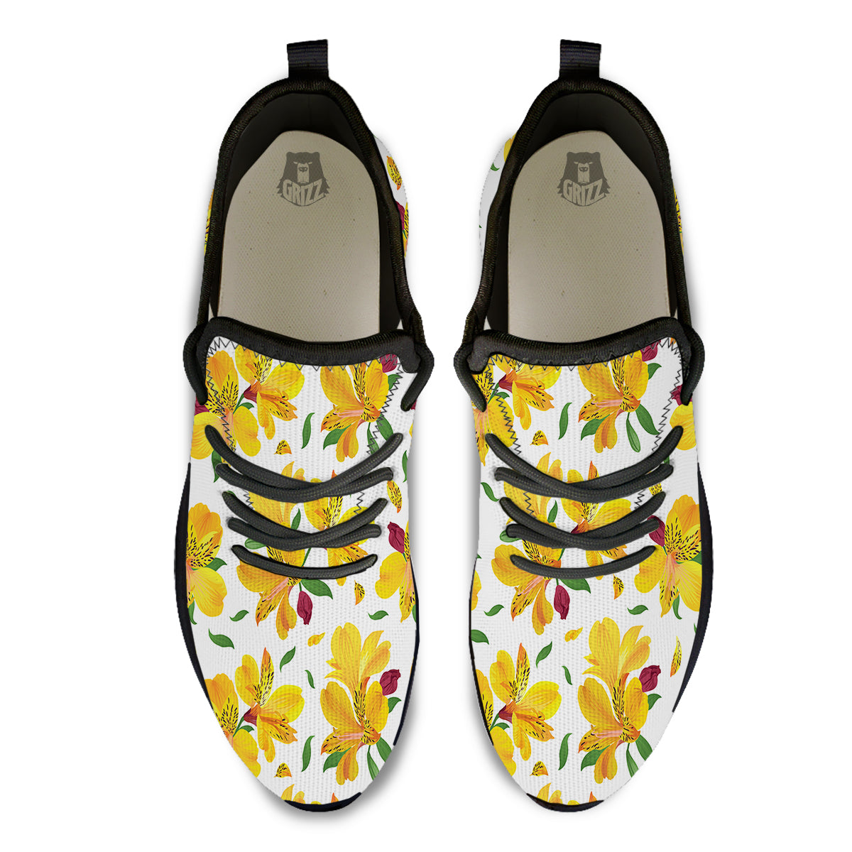 Alstroemeria Yellow Print Pattern Black Athletic Shoes-grizzshop
