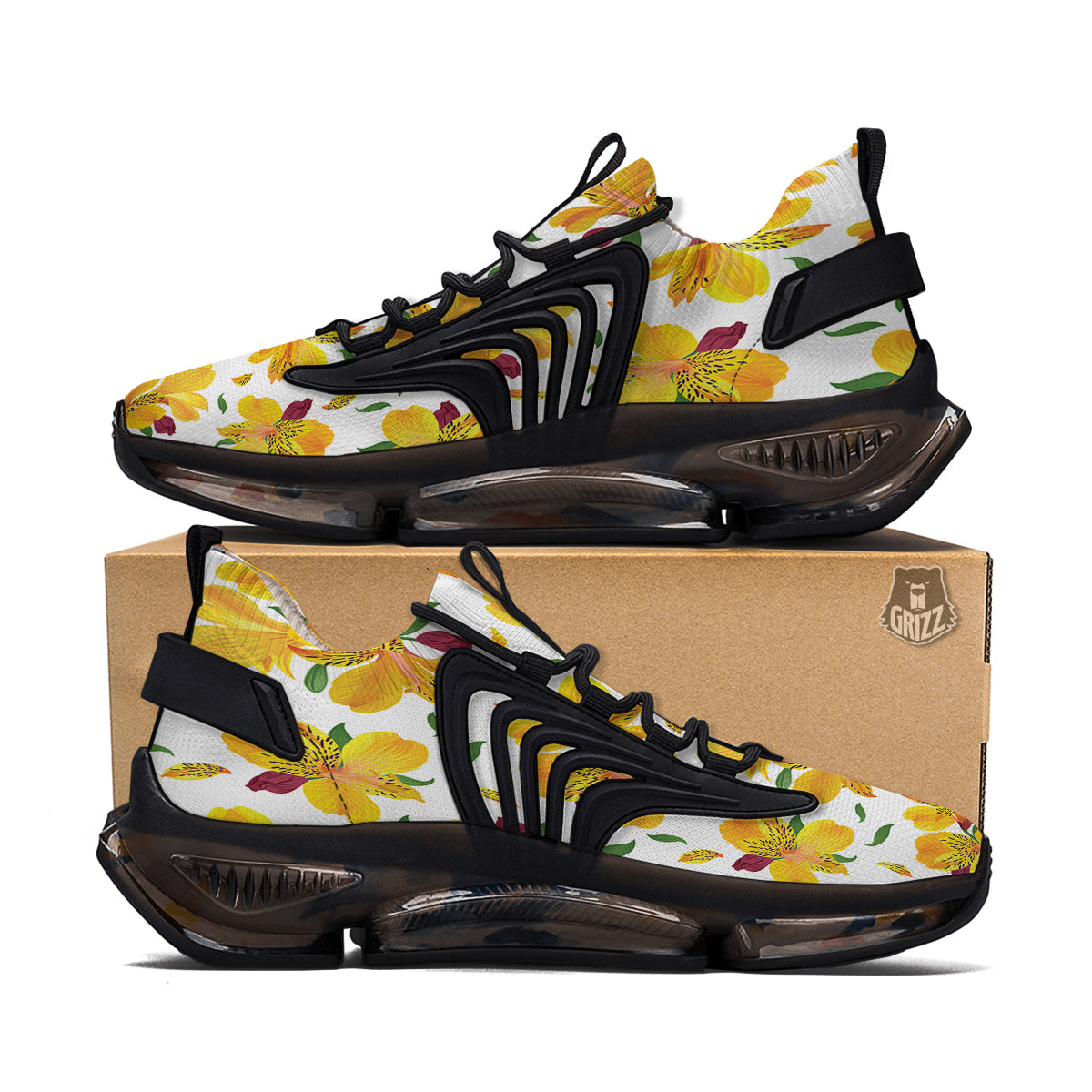 Alstroemeria Yellow Print Pattern Black Gym Shoes-grizzshop