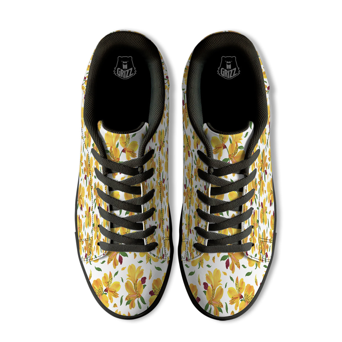 Alstroemeria Yellow Print Pattern Black Low Top Sneakers-grizzshop