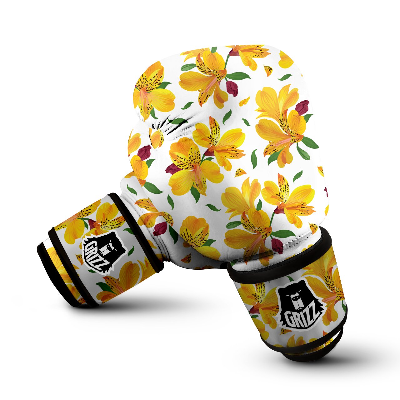 Alstroemeria Yellow Print Pattern Boxing Gloves-grizzshop