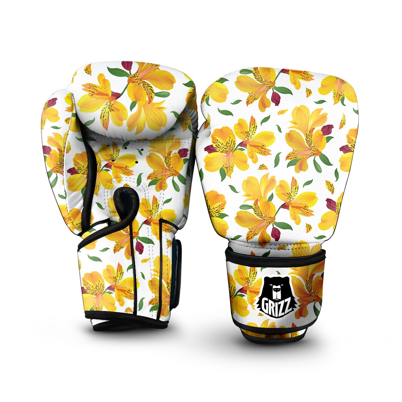 Alstroemeria Yellow Print Pattern Boxing Gloves-grizzshop