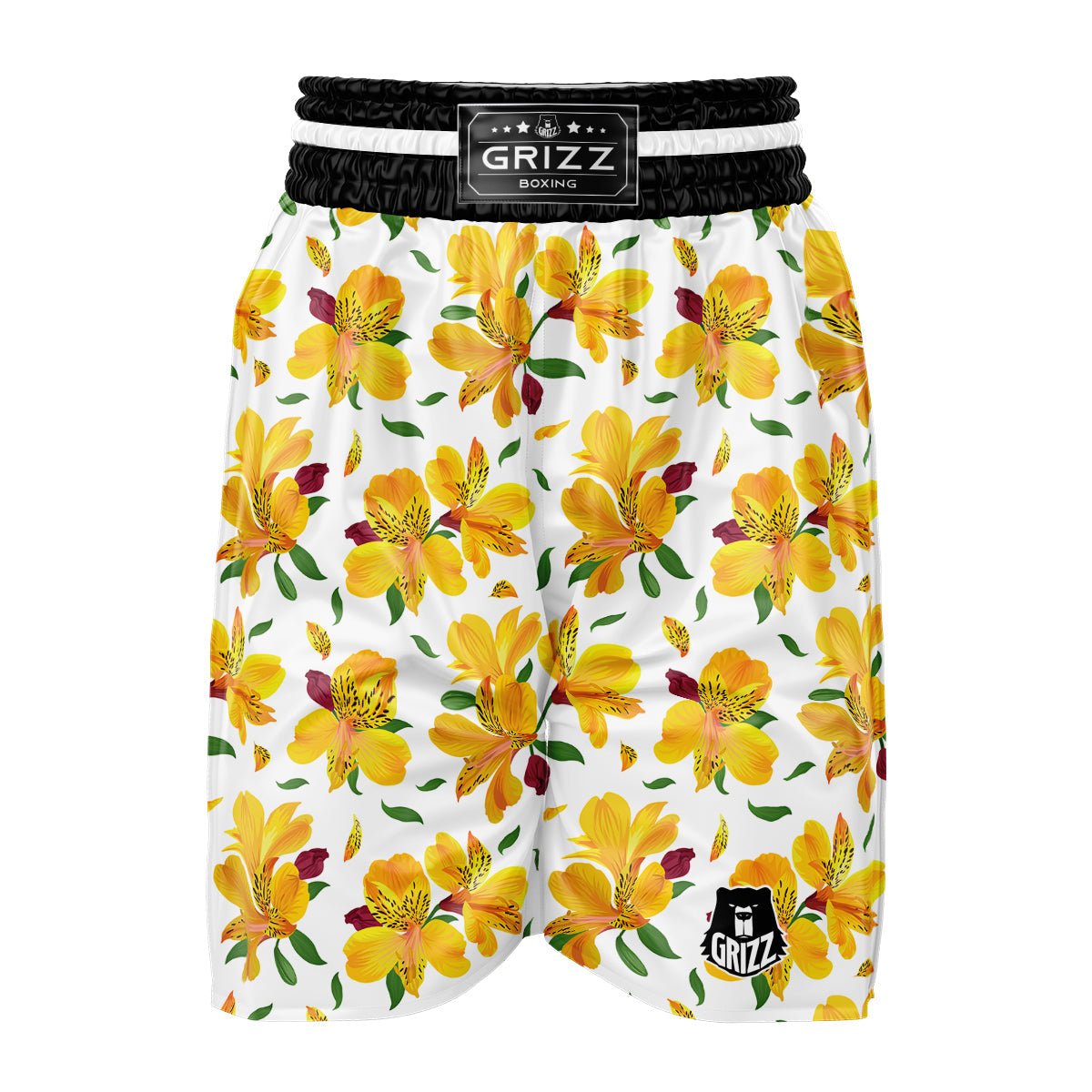 Alstroemeria Yellow Print Pattern Boxing Shorts-grizzshop
