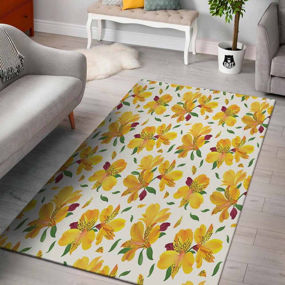 Alstroemeria Yellow Print Pattern Floor Mat-grizzshop