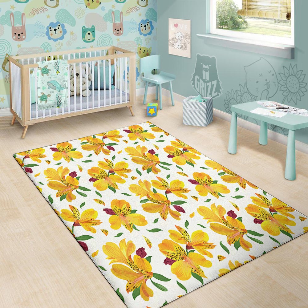 Alstroemeria Yellow Print Pattern Floor Mat-grizzshop