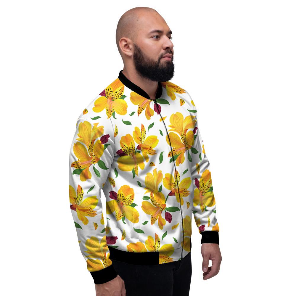 Alstroemeria Yellow Print Pattern Men's Bomber Jacket-grizzshop