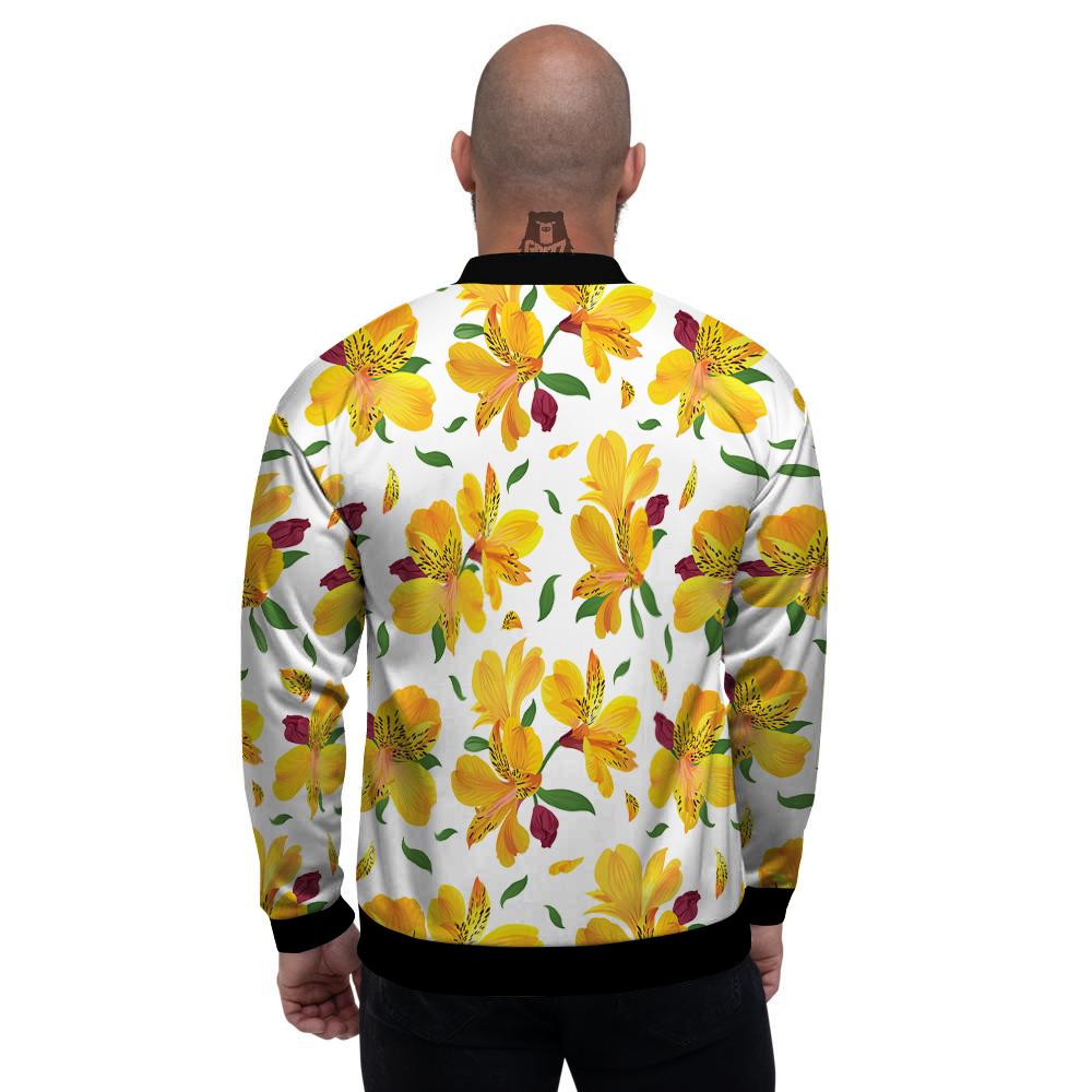Alstroemeria Yellow Print Pattern Men's Bomber Jacket-grizzshop