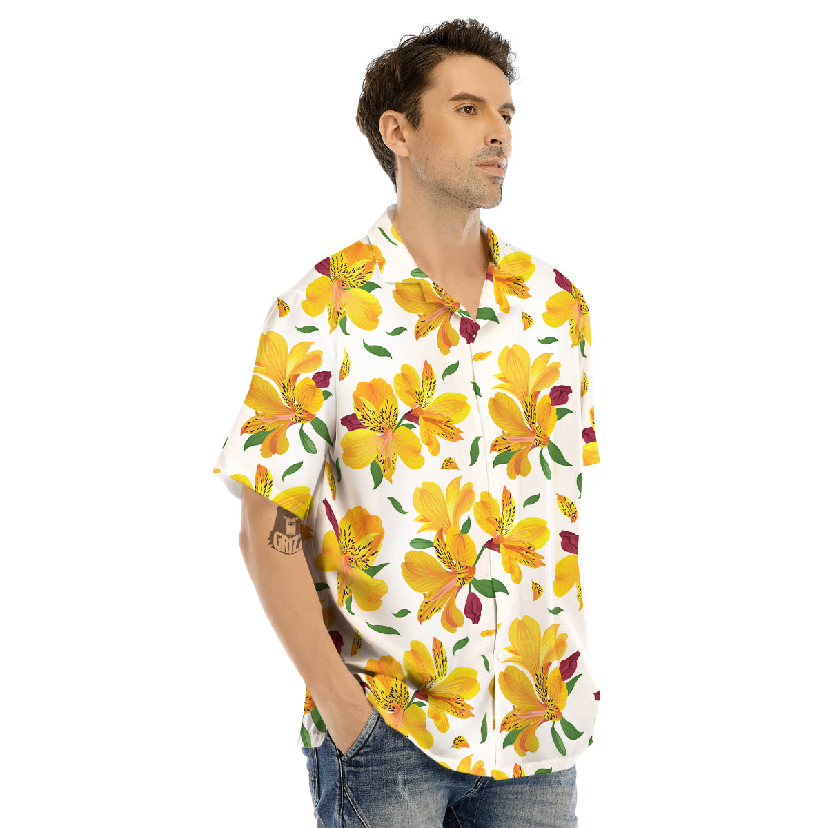 Alstroemeria Yellow Print Pattern Men's Hawaiian Shirt-grizzshop