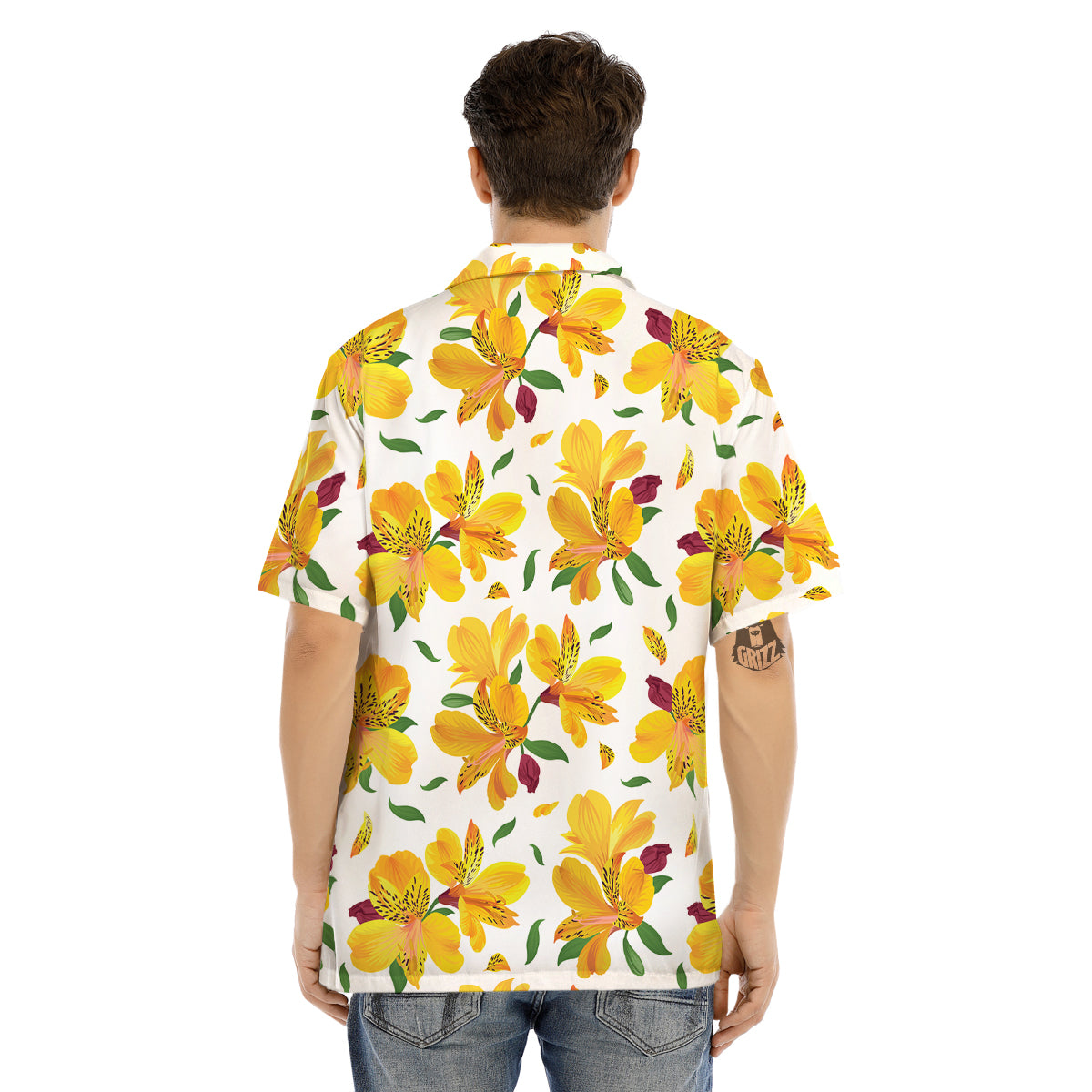 Alstroemeria Yellow Print Pattern Men's Hawaiian Shirt-grizzshop