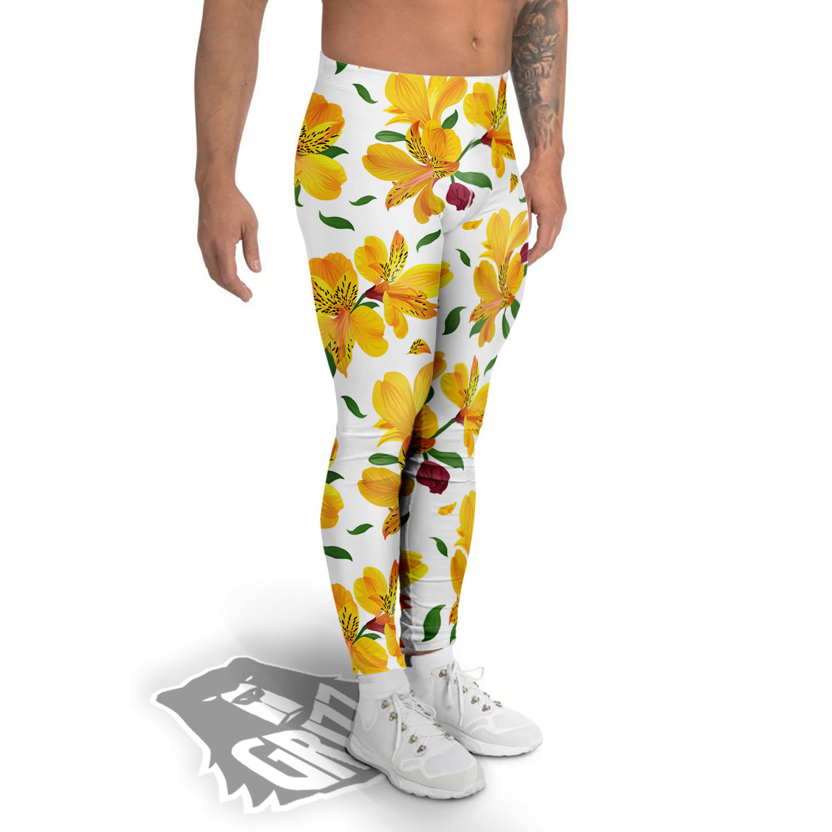 Alstroemeria Yellow Print Pattern Men's Leggings-grizzshop