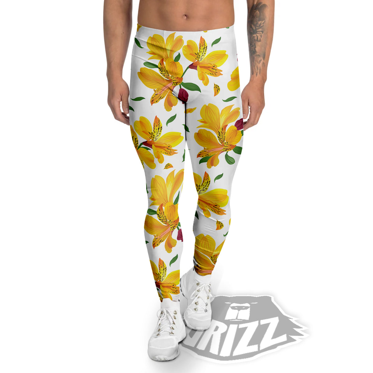 Alstroemeria Yellow Print Pattern Men's Leggings-grizzshop