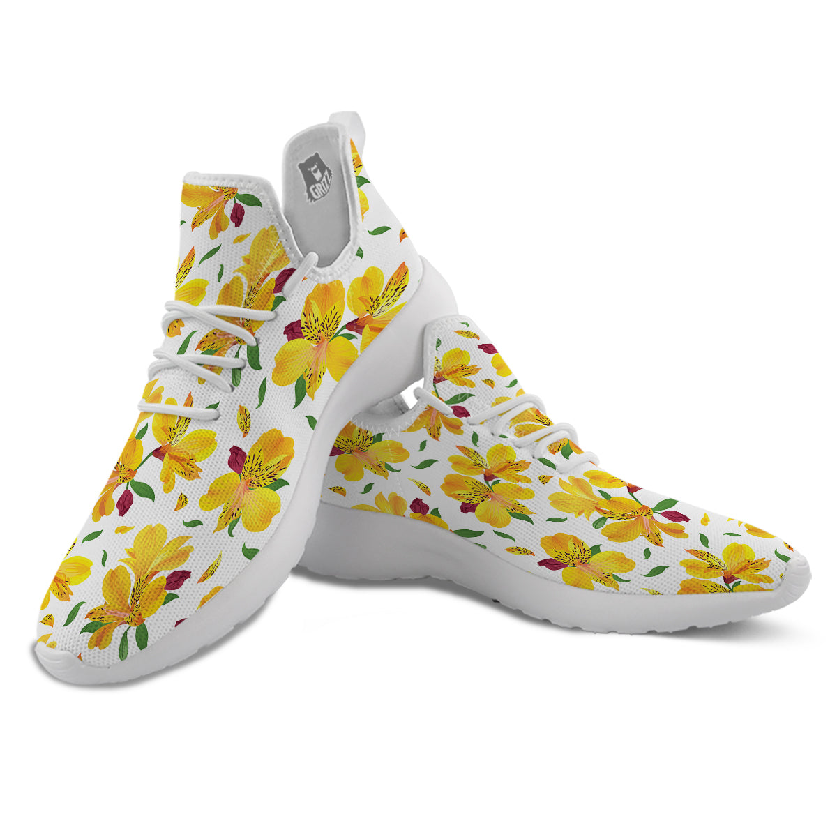 Alstroemeria Yellow Print Pattern White Athletic Shoes-grizzshop