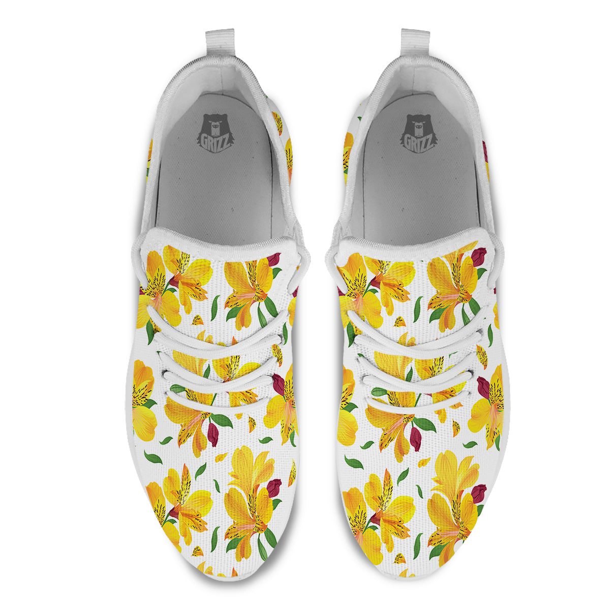 Alstroemeria Yellow Print Pattern White Athletic Shoes-grizzshop