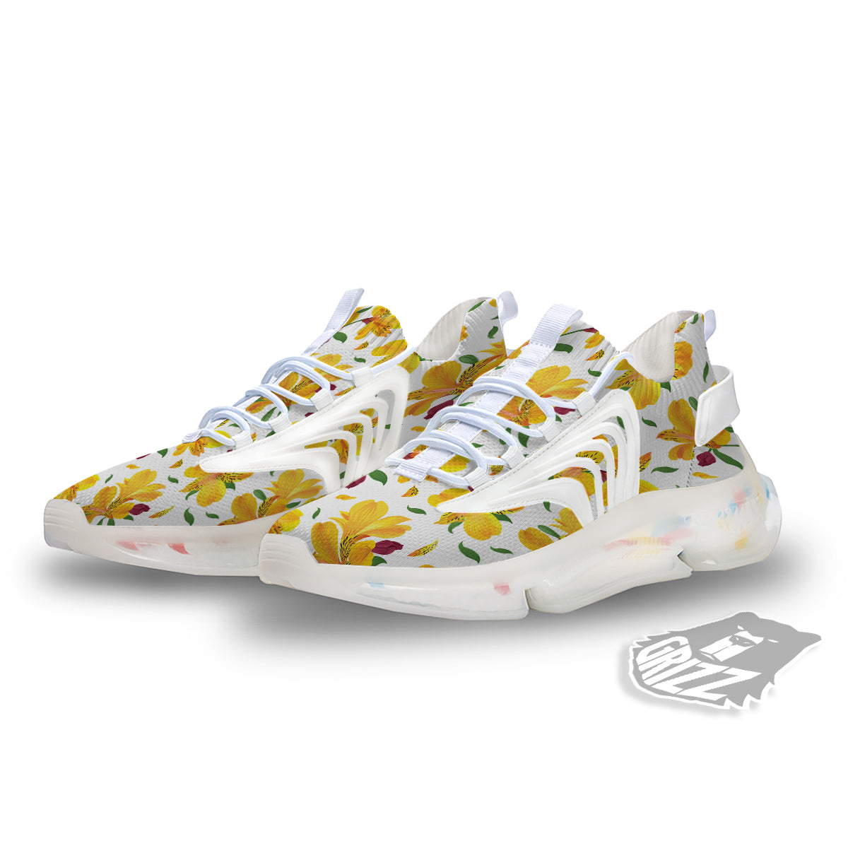 Alstroemeria Yellow Print Pattern White Gym Shoes-grizzshop