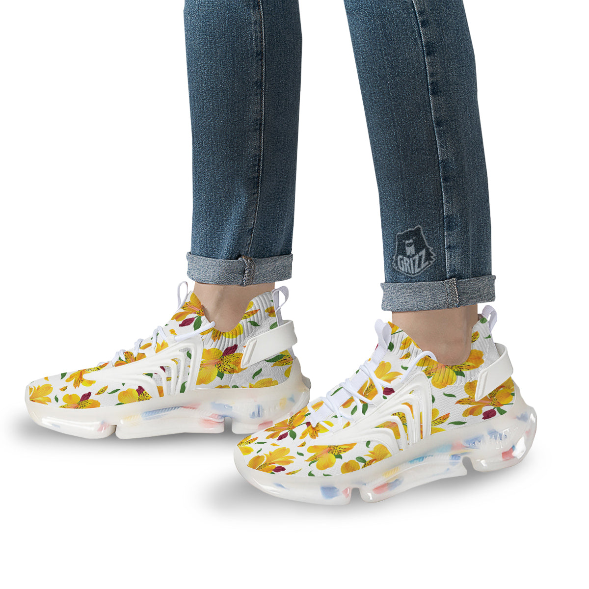 Alstroemeria Yellow Print Pattern White Gym Shoes-grizzshop