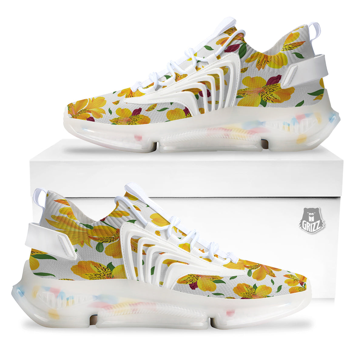 Alstroemeria Yellow Print Pattern White Gym Shoes-grizzshop