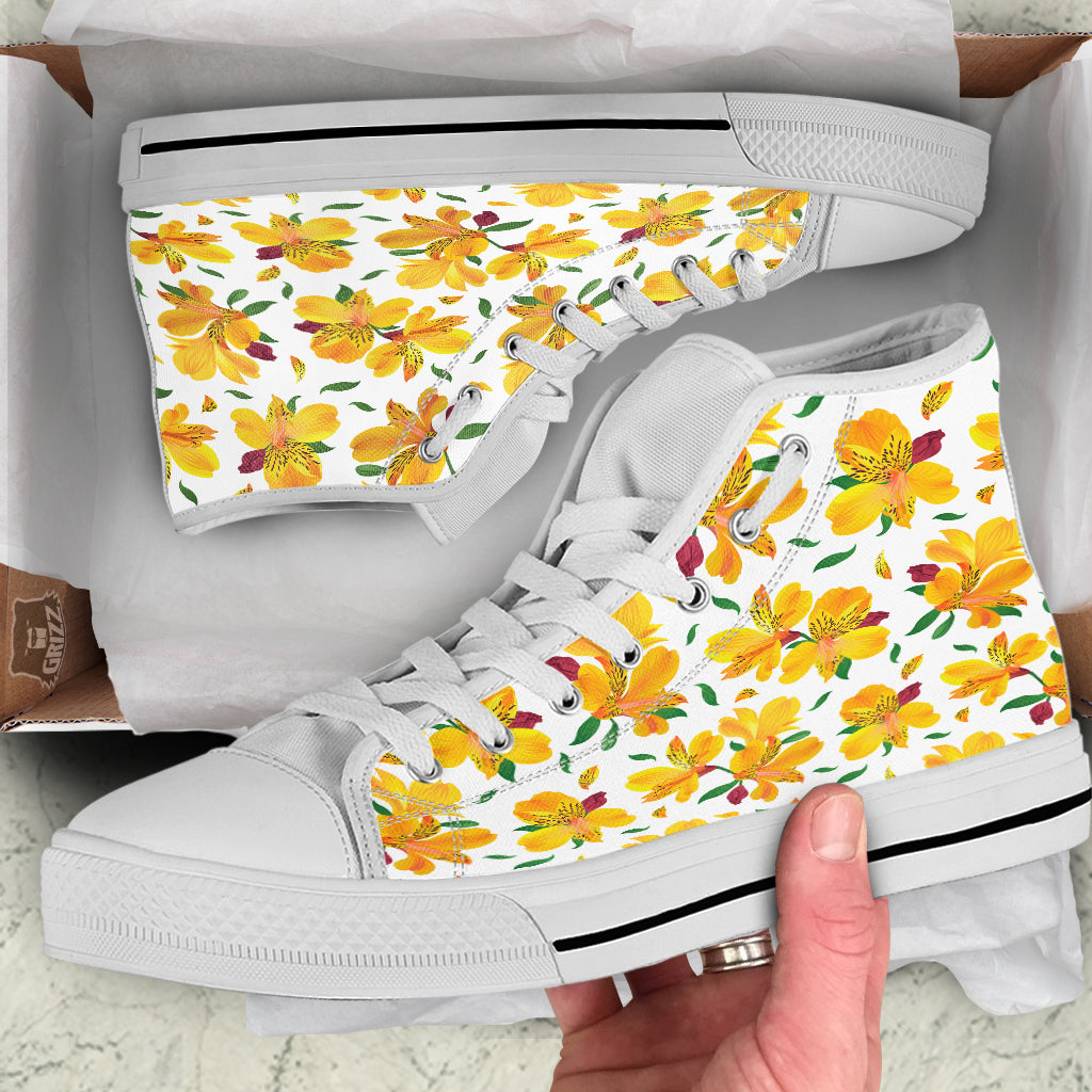 Alstroemeria Yellow Print Pattern White High Top Shoes-grizzshop