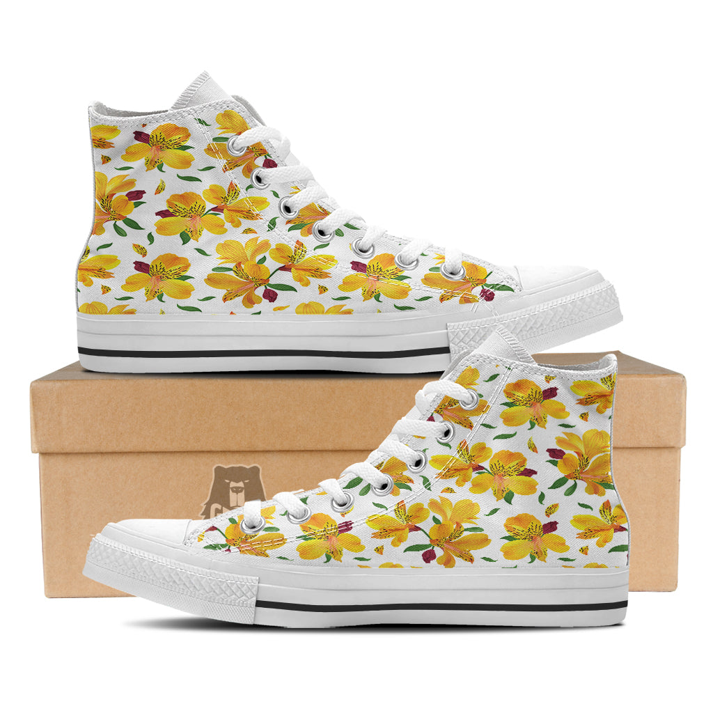 Alstroemeria Yellow Print Pattern White High Top Shoes-grizzshop