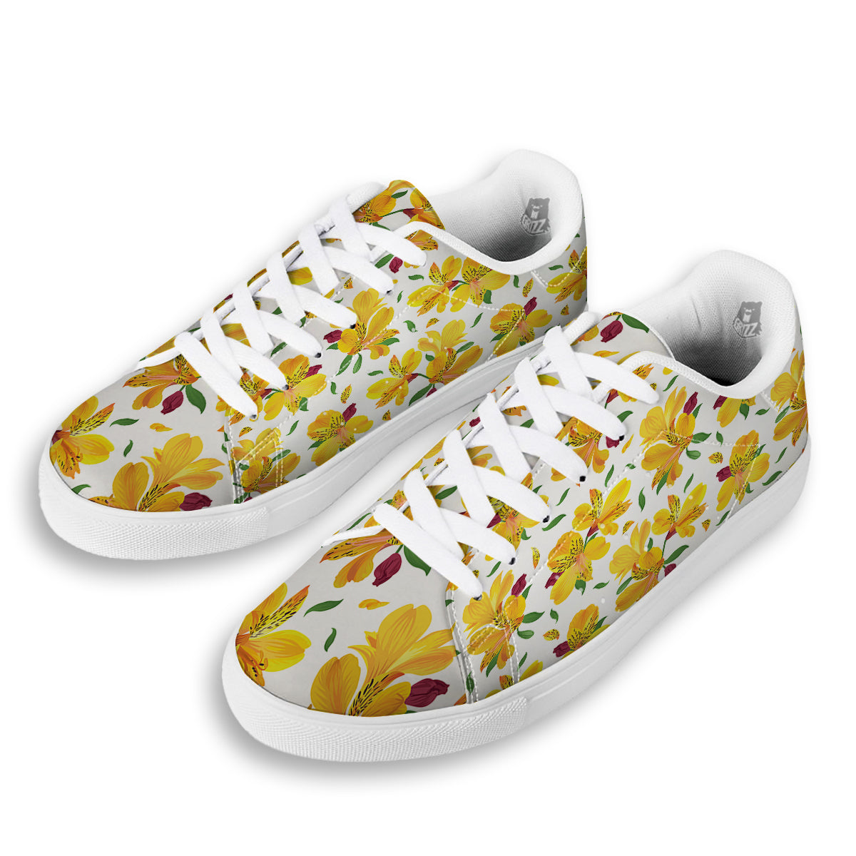 Alstroemeria Yellow Print Pattern White Low Top Sneakers-grizzshop