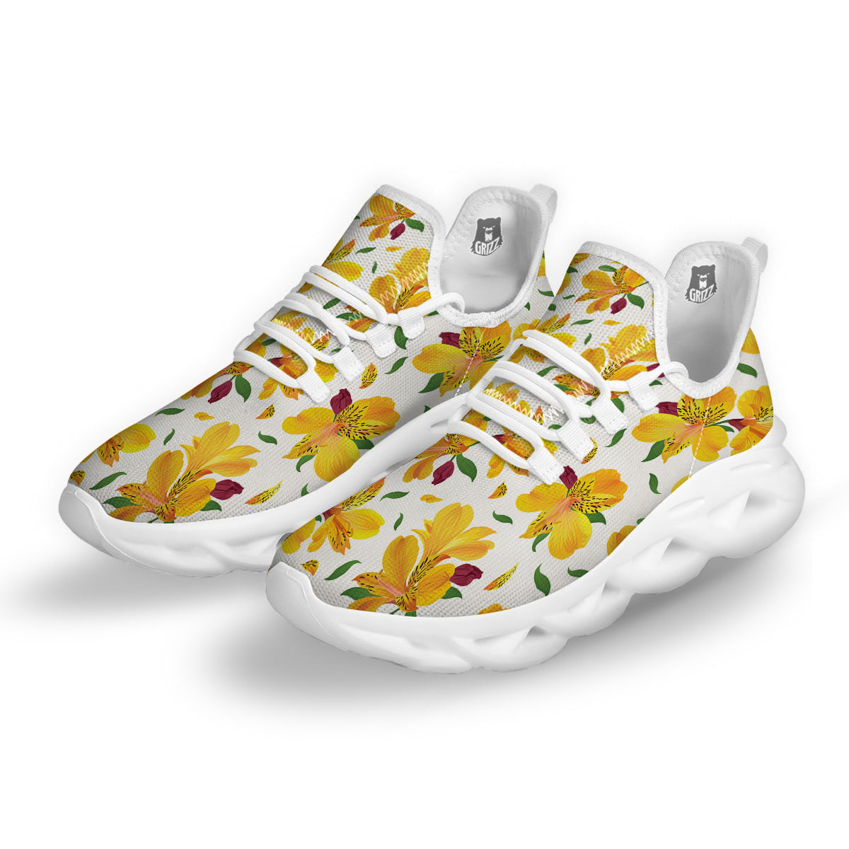Alstroemeria Yellow Print Pattern White Running Shoes-grizzshop