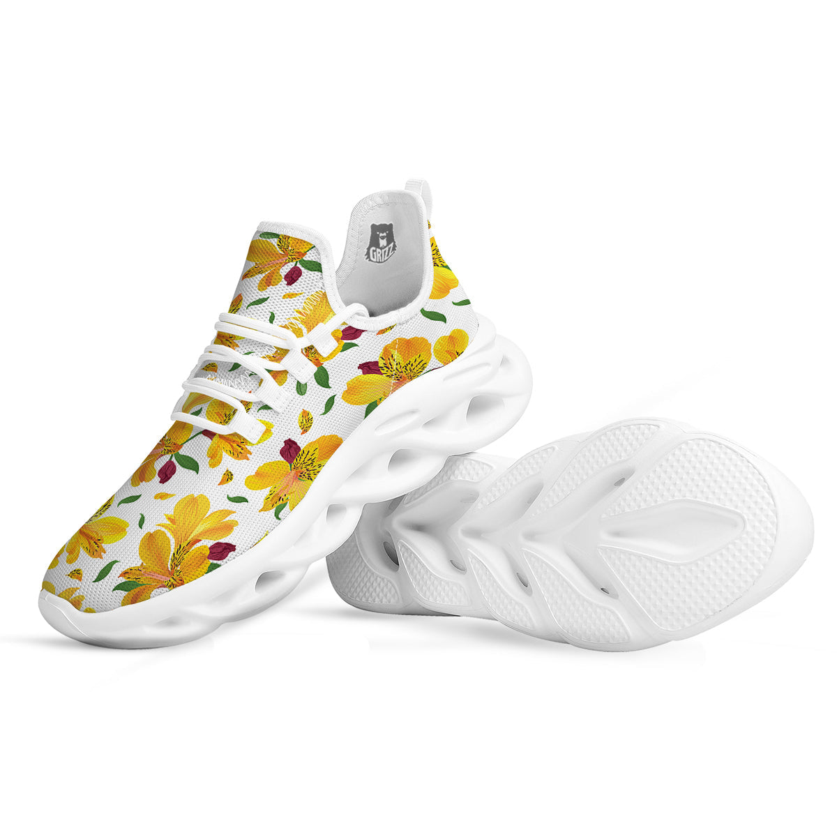 Alstroemeria Yellow Print Pattern White Running Shoes-grizzshop