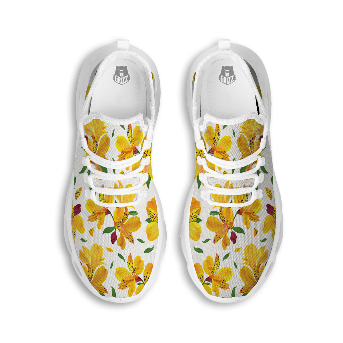 Alstroemeria Yellow Print Pattern White Running Shoes-grizzshop