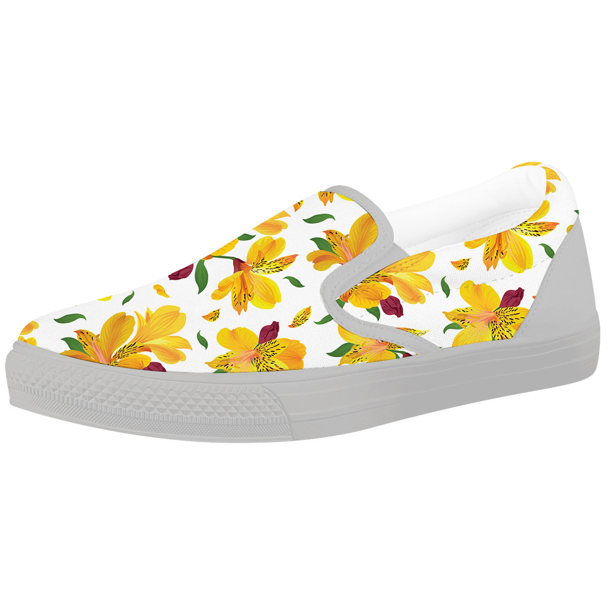 Alstroemeria Yellow Print Pattern White Slip On Shoes-grizzshop
