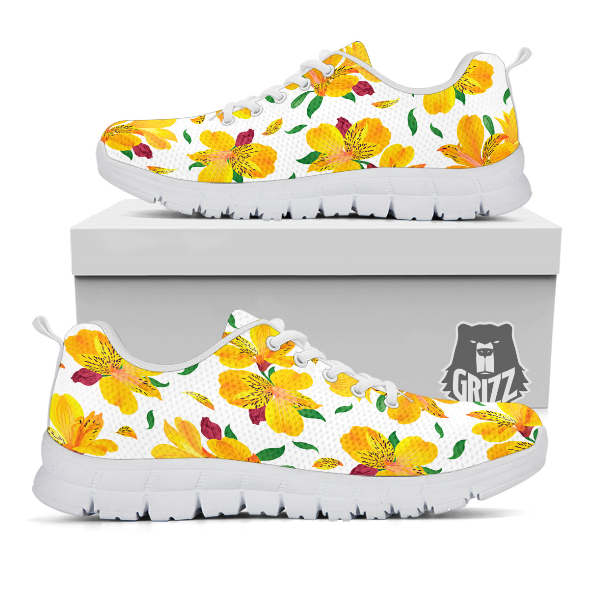 Alstroemeria Yellow Print Pattern White Sneaker-grizzshop