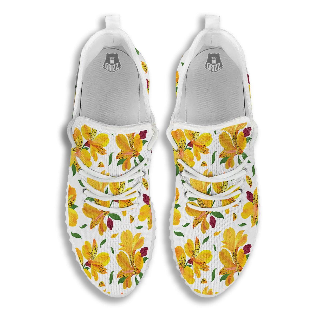 Alstroemeria Yellow Print Pattern White Walking Shoes-grizzshop
