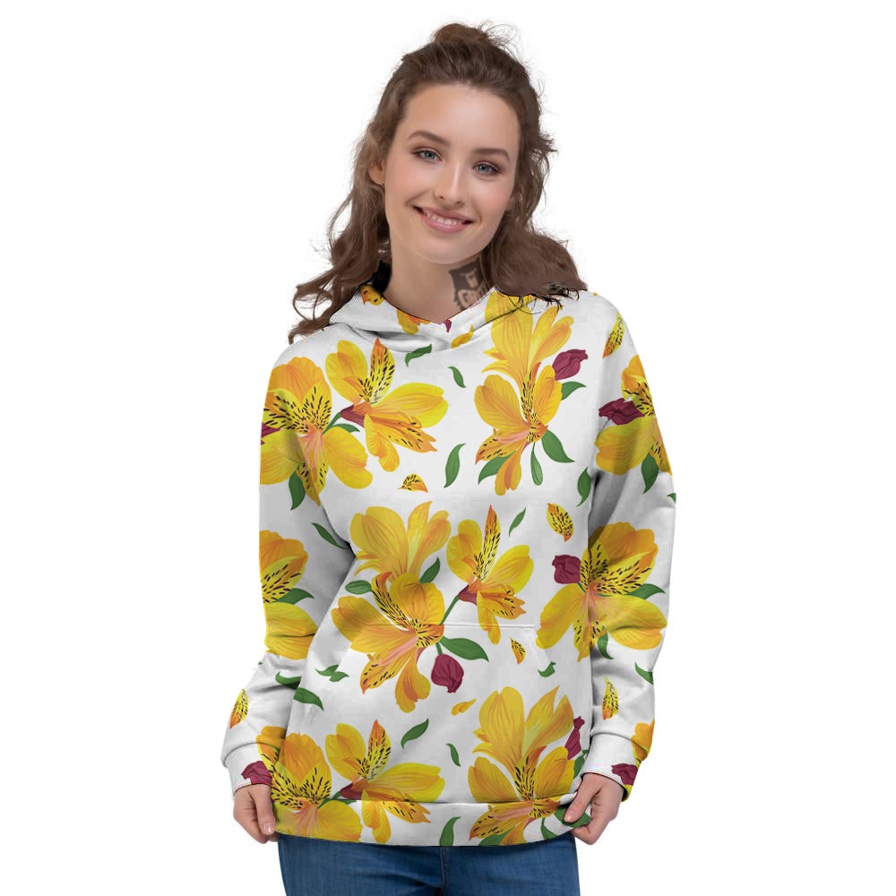 Alstroemeria Yellow Print Pattern Women's Hoodie-grizzshop