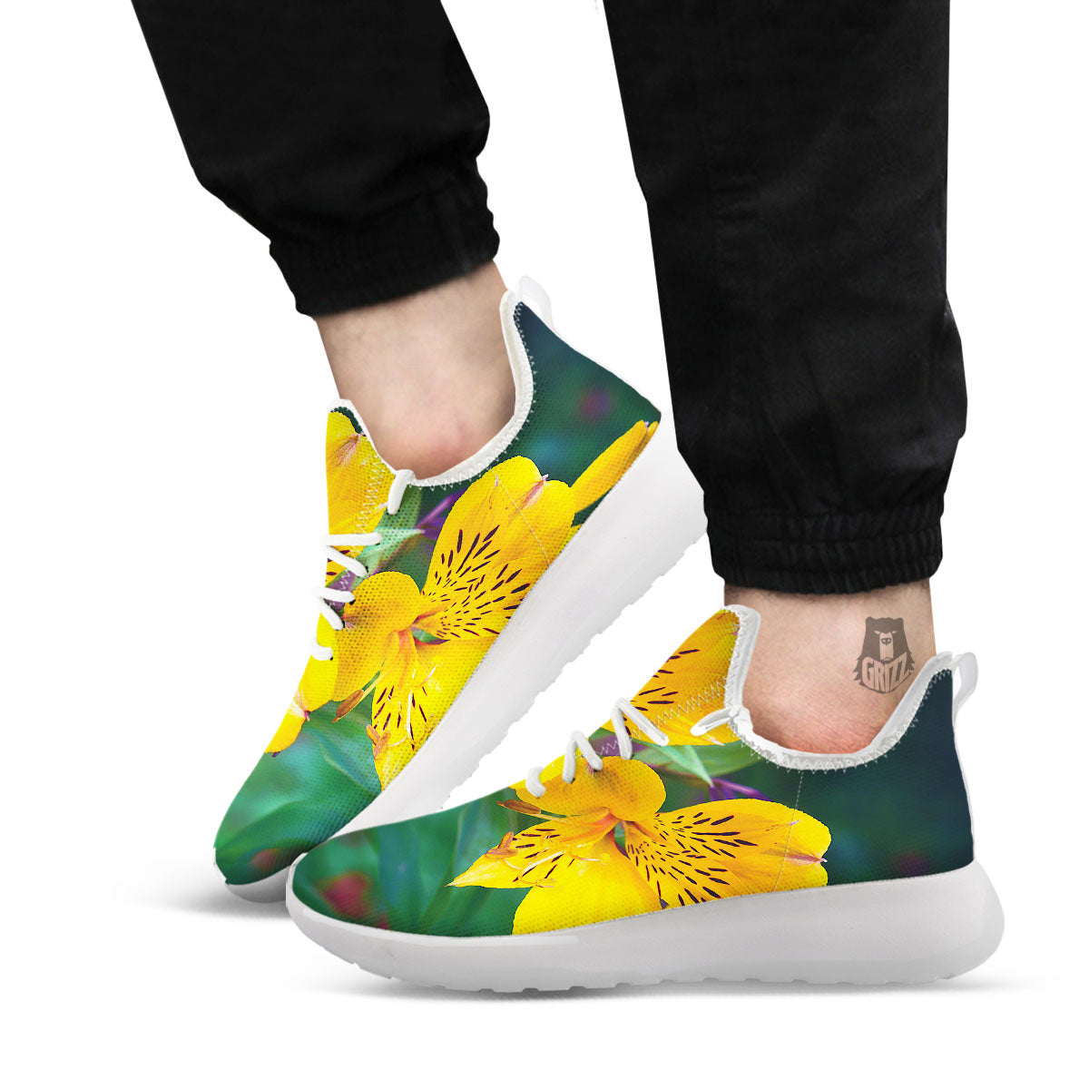 Alstroemeria Yellow Print White Athletic Shoes-grizzshop